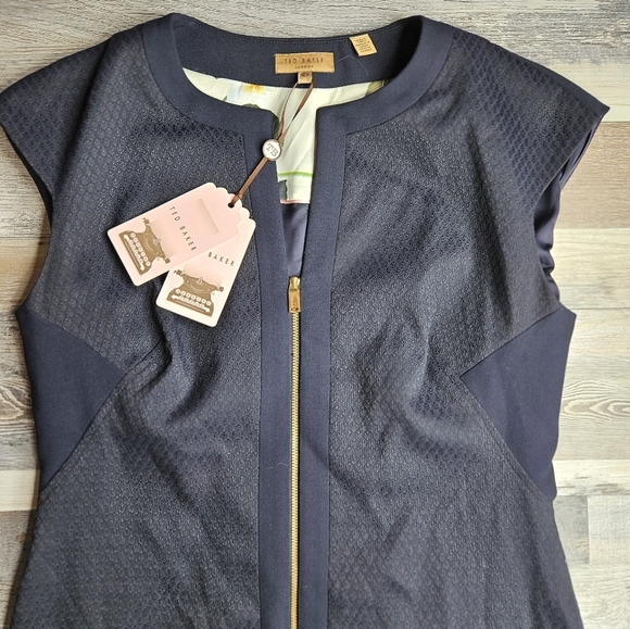 Ted Baker Textured Dress Navy Blue Zipper Front Size 8 NEW - Picture 3 of 11